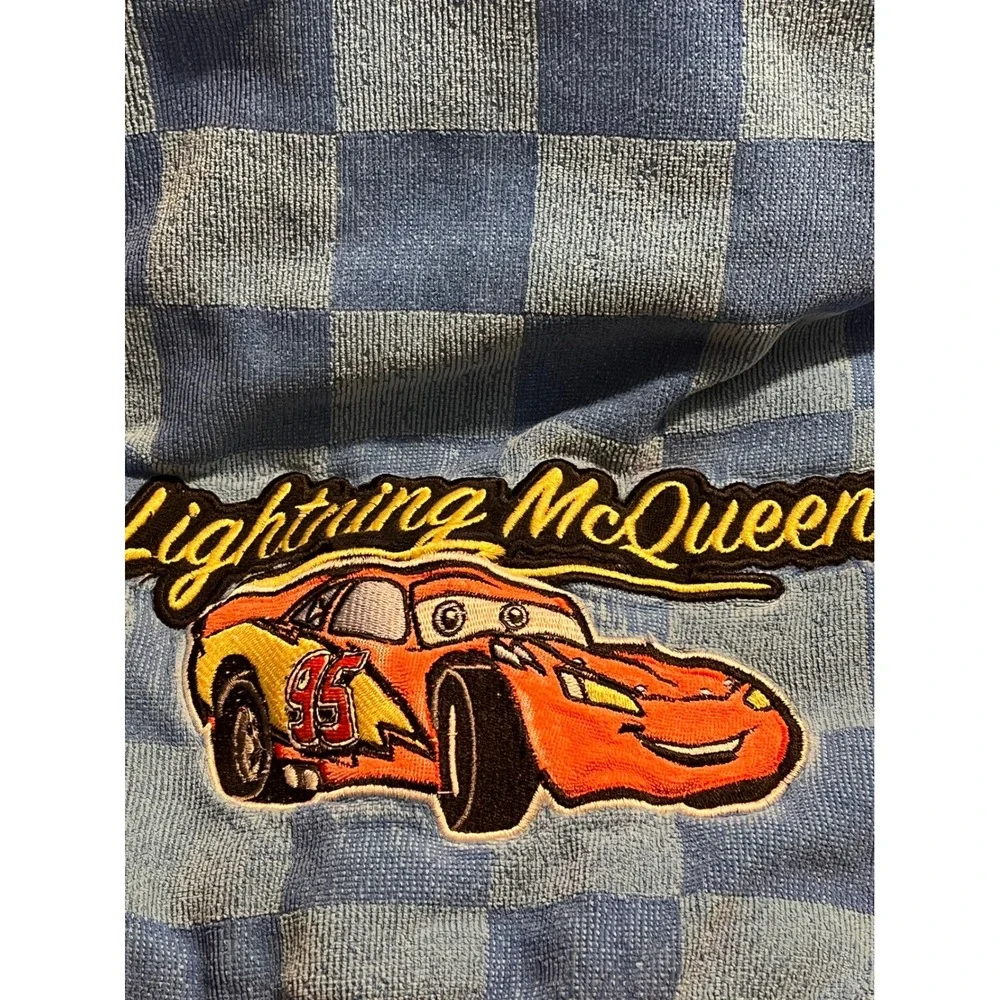 Disney Pixar Cars Lightning McQueen Hooded Towel Blue Checker Cotton Jay Franco